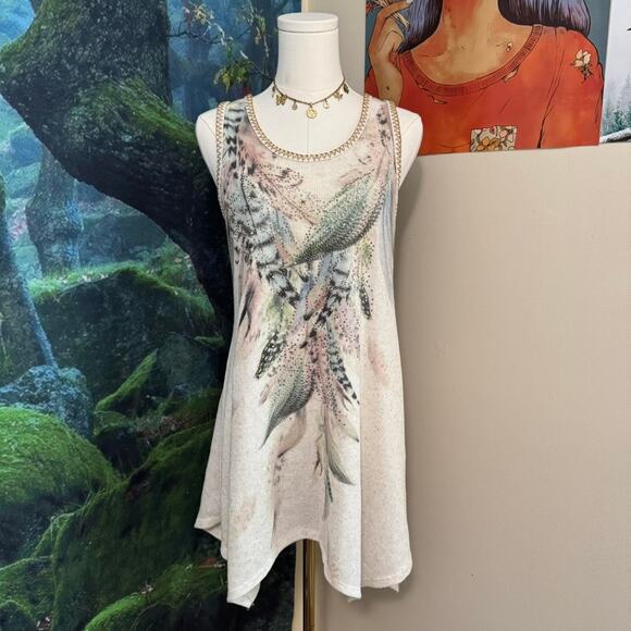 boho rhinestone feather tunic mini dress vocal small cover up festival - Picture 1 of 7